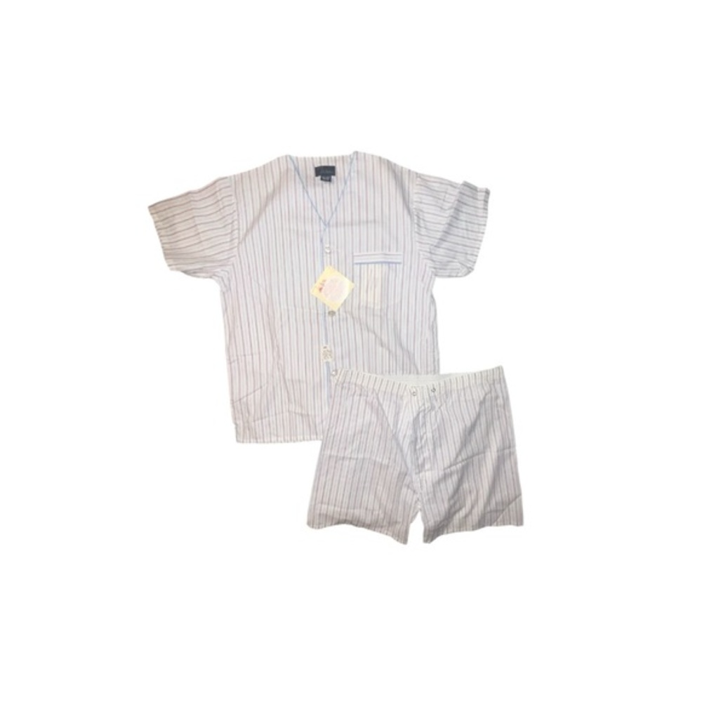 John Weitz Two Piece Striped Pajama Set Button Down Shirt And Boxers Size Medium